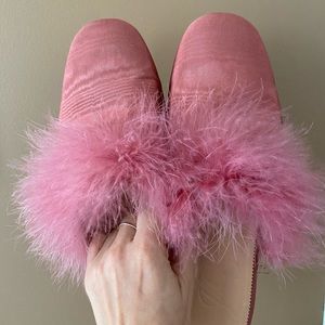 JCrew pink feather slides